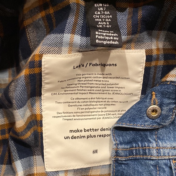H&M kids, plaid lined denim Jacket with teddy “fur” collar - Picture 2 of 4